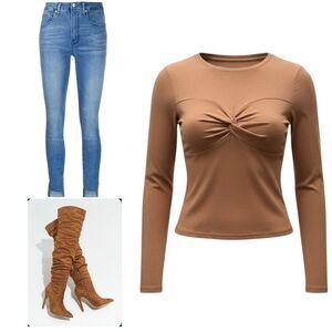 Bohme Women's Brown Twist-Front V-Neck Long Sleeve Blouse Size XS